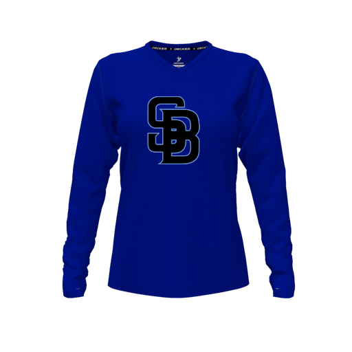 [FTLVCFRY-FYXS-LOGO1] Decker Comfort T-Shirt (Female Youth XS, Royal, V Neck, Logo 1, Long Sleeve)