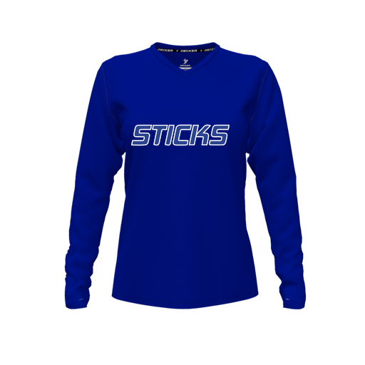 [FTLVCFRY-FYXS-LOGO3] Decker Comfort T-Shirt (Female Youth XS, Royal, V Neck, Logo 3, Long Sleeve)