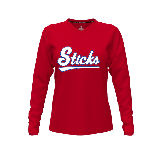 [FTLVCFRD-FYXS-LOGO2] Decker Comfort T-Shirt (Female Youth XS, Red, V Neck, Logo 2, Long Sleeve)