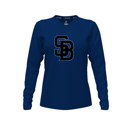 [FTLVPTNV-FYXS-LOGO1] Decker Performance T-Shirt (Female Youth XS, Navy, V Neck, Logo 1, Long Sleeve)