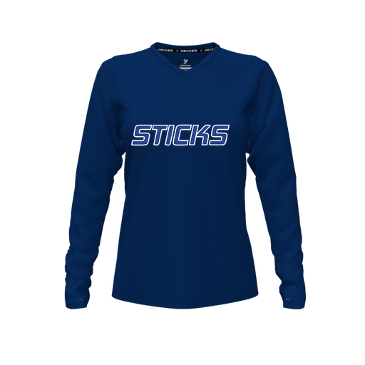 [FTLVPTNV-FYXS-LOGO3] Decker Performance T-Shirt (Female Youth XS, Navy, V Neck, Logo 3, Long Sleeve)