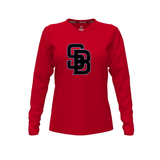 [FTLVPTRD-FYXS-LOGO1] Decker Performance T-Shirt (Female Youth XS, Red, V Neck, Logo 1, Long Sleeve)