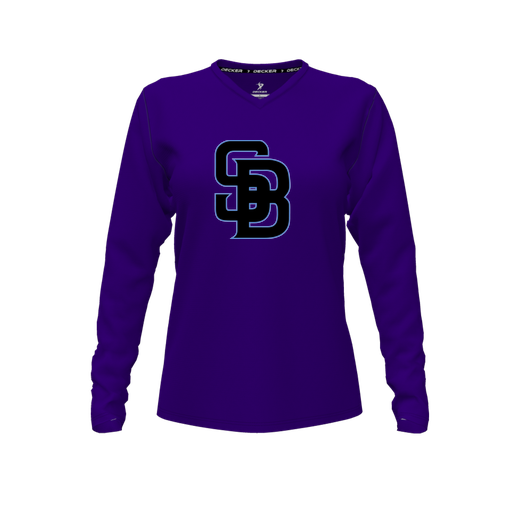 [FTLVPTPP-FYXS-LOGO1] Decker Performance T-Shirt (Female Youth XS, Purple, V Neck, Logo 1, Long Sleeve)