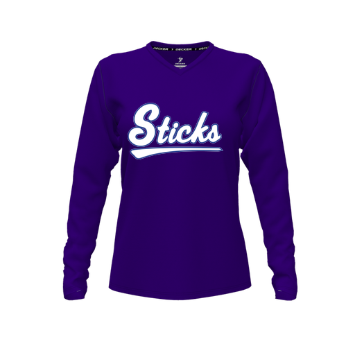 [FTLVPTPP-FYXS-LOGO2] Decker Performance T-Shirt (Female Youth XS, Purple, V Neck, Logo 2, Long Sleeve)