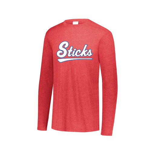 [3075.V96.XS-LOGO2] Decker Men's Tri-Blend T-Shirt - Long Sleeve (Adult XS, Red, Logo 2)